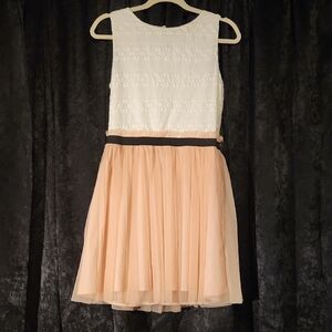 White and Peach Sleeveless Dress